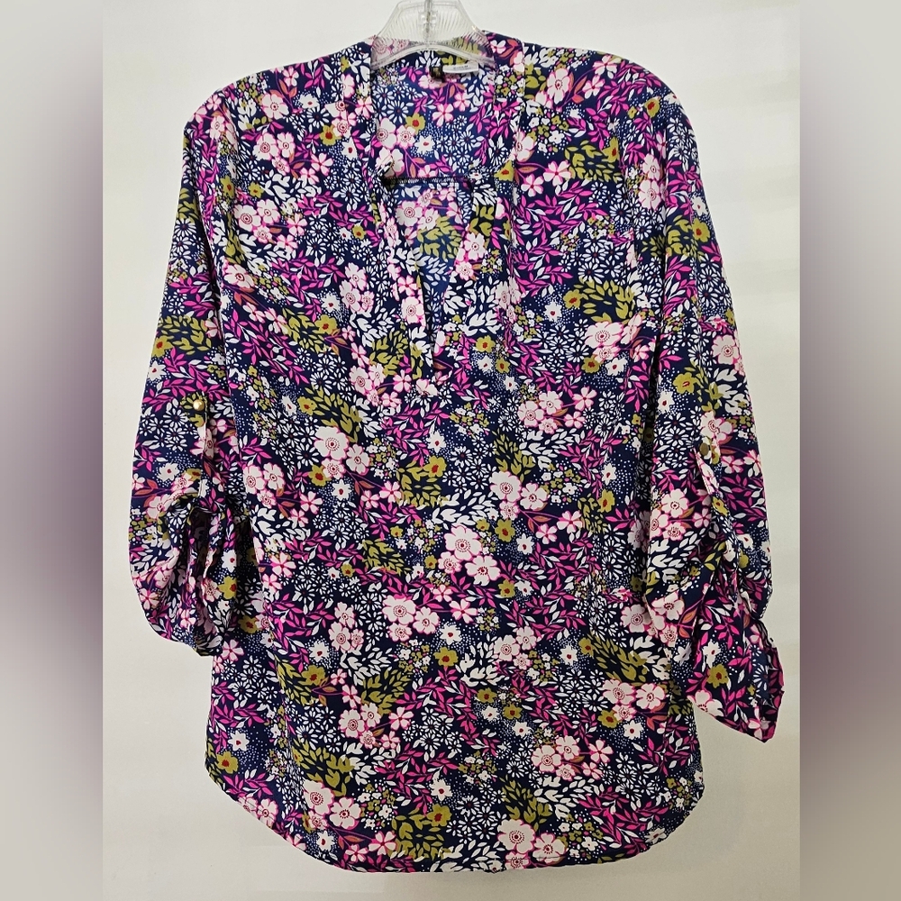 Manhattan Top 3/4 Sleeve Blouse Blues Pink Magenta Mix colors Size M